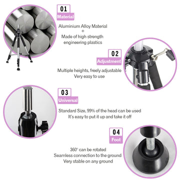 Wig Holder Sturdy Wig Stand Adjustable Tripod Model Head Stand With Travel Bag Strap Non-slip Base